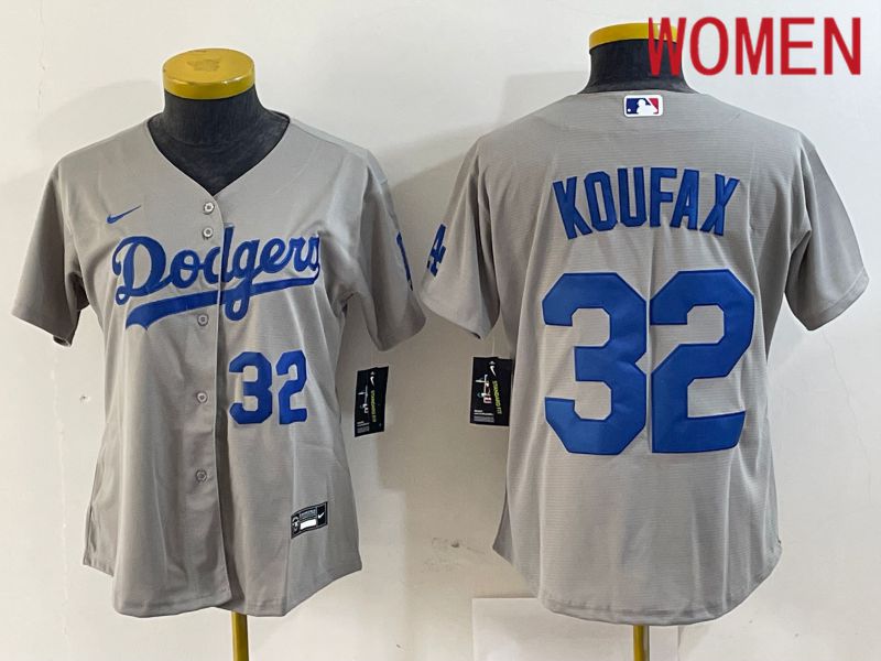 Women Los Angeles Dodgers 32 Koufax Grey Game Nike 2024 MLB Jersey style 2